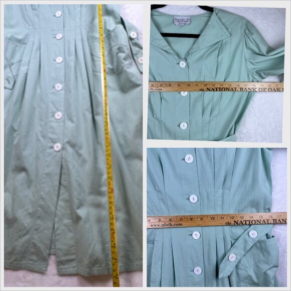 Vintage Agnès b. Paris Mint Green Button Front Belted Dress Sz 36/S Cottagecore - Picture 9 of 10